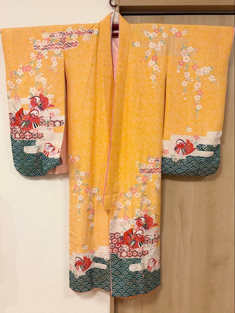七五三 7歳祝い着 正絹 黄色 おしどり M2509025