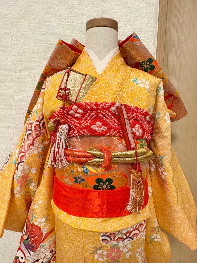 七五三 7歳祝い着 正絹 黄色 おしどり M2509025
