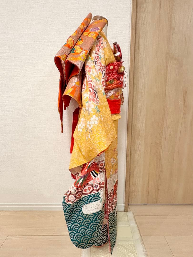 七五三 7歳祝い着 正絹 黄色 おしどり M2509025