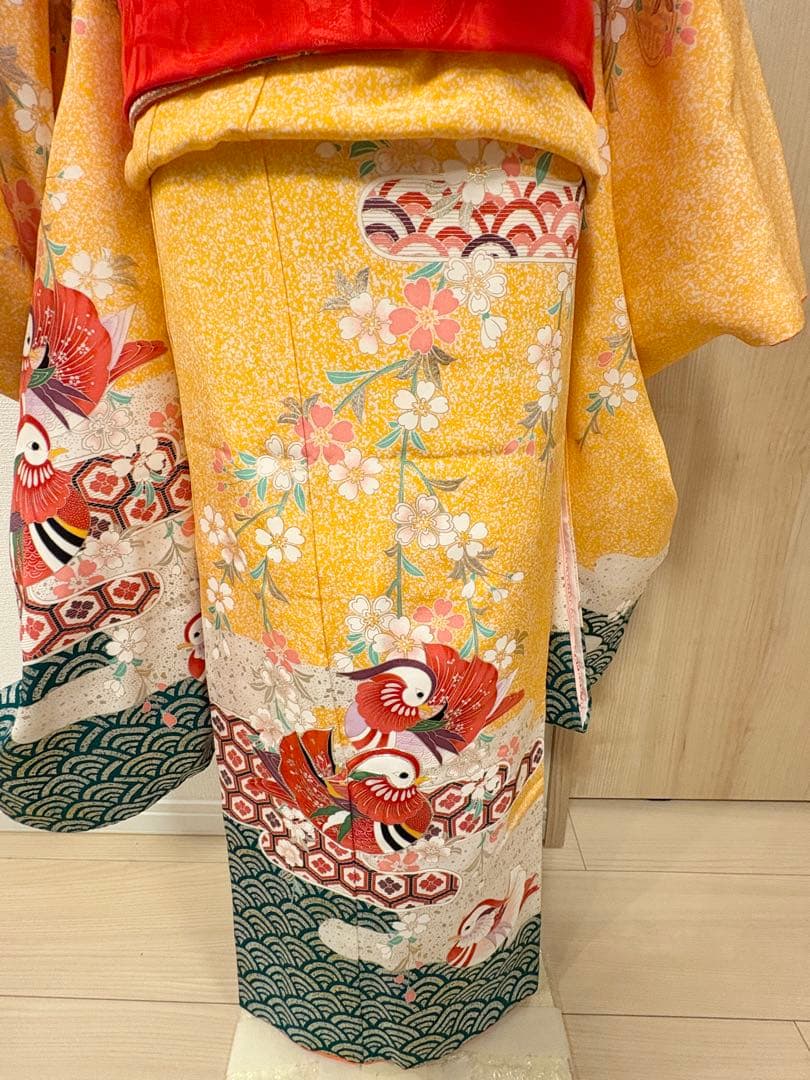 七五三 7歳祝い着 正絹 黄色 おしどり M2509025