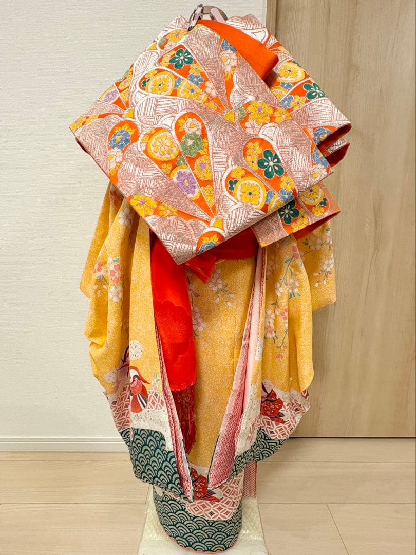 七五三 7歳祝い着 正絹 黄色 おしどり M2509025