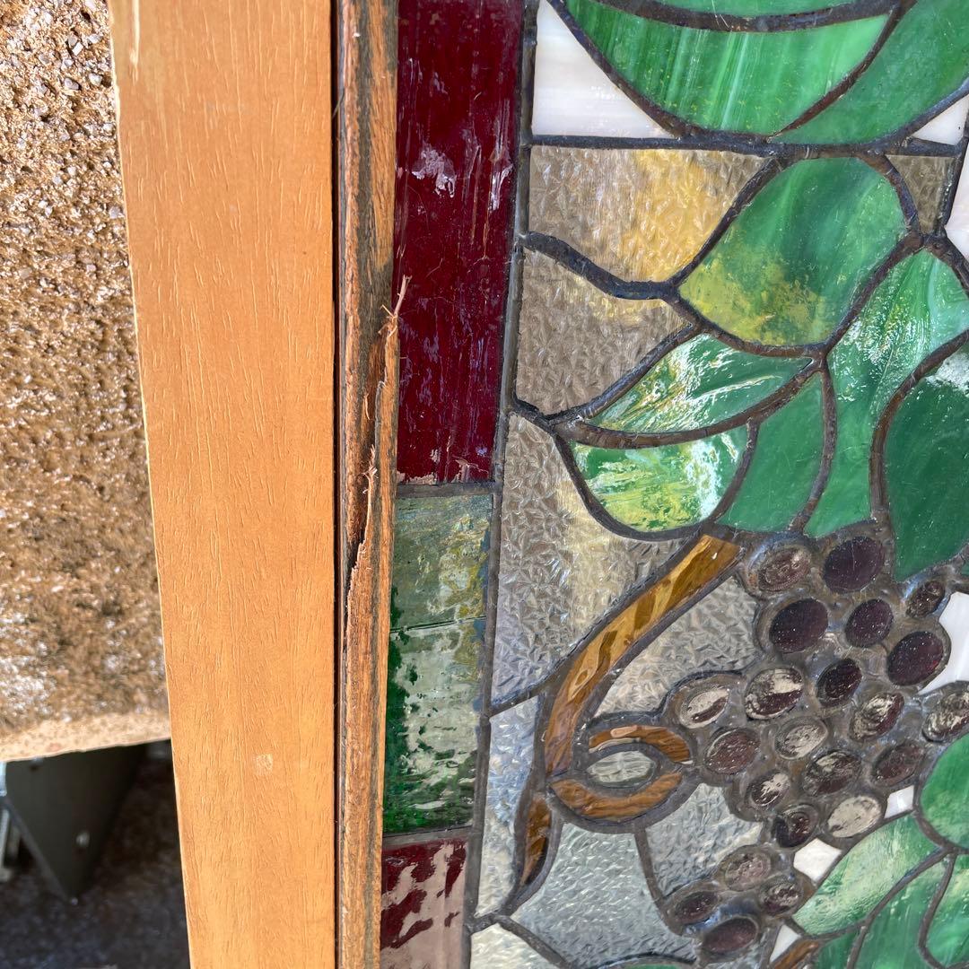 ステンドグラス パネル 葡萄とカラフルな鳥 約72×57cm 壁掛け オブジェ