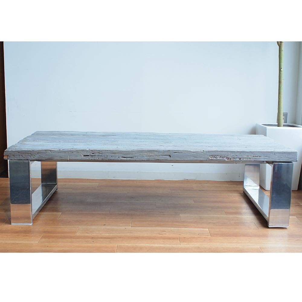 古木天板×クローム脚 センターテーブル 幅140cm スタイリッシュモダン