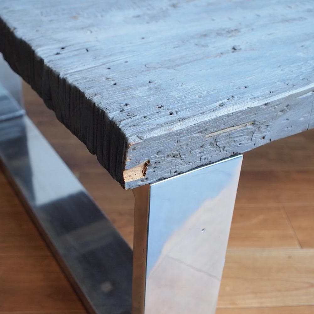 古木天板×クローム脚 センターテーブル 幅140cm スタイリッシュモダン