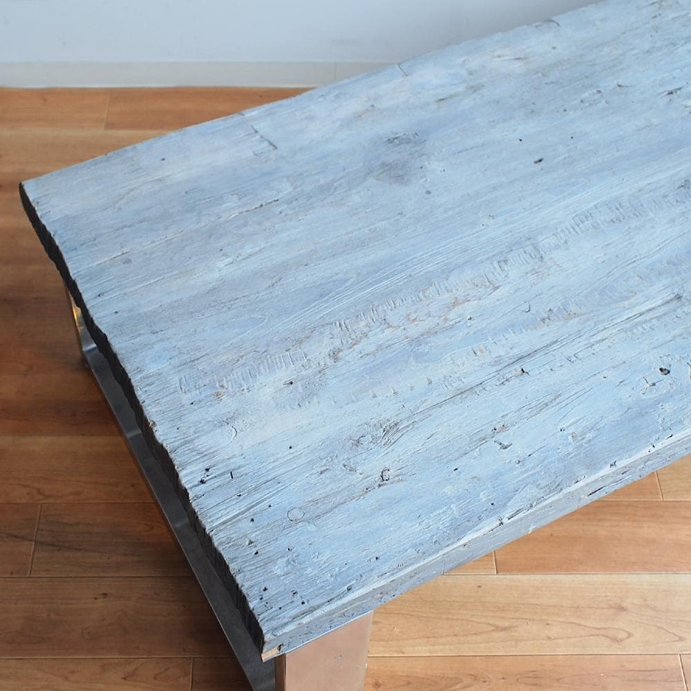 古木天板×クローム脚 センターテーブル 幅140cm スタイリッシュモダン