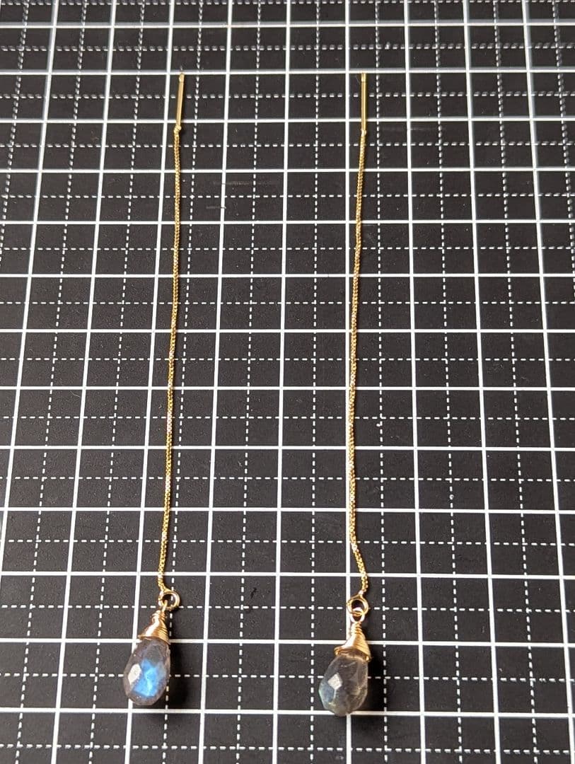 ラブラドライトドロップアメリカンチェーンピアス