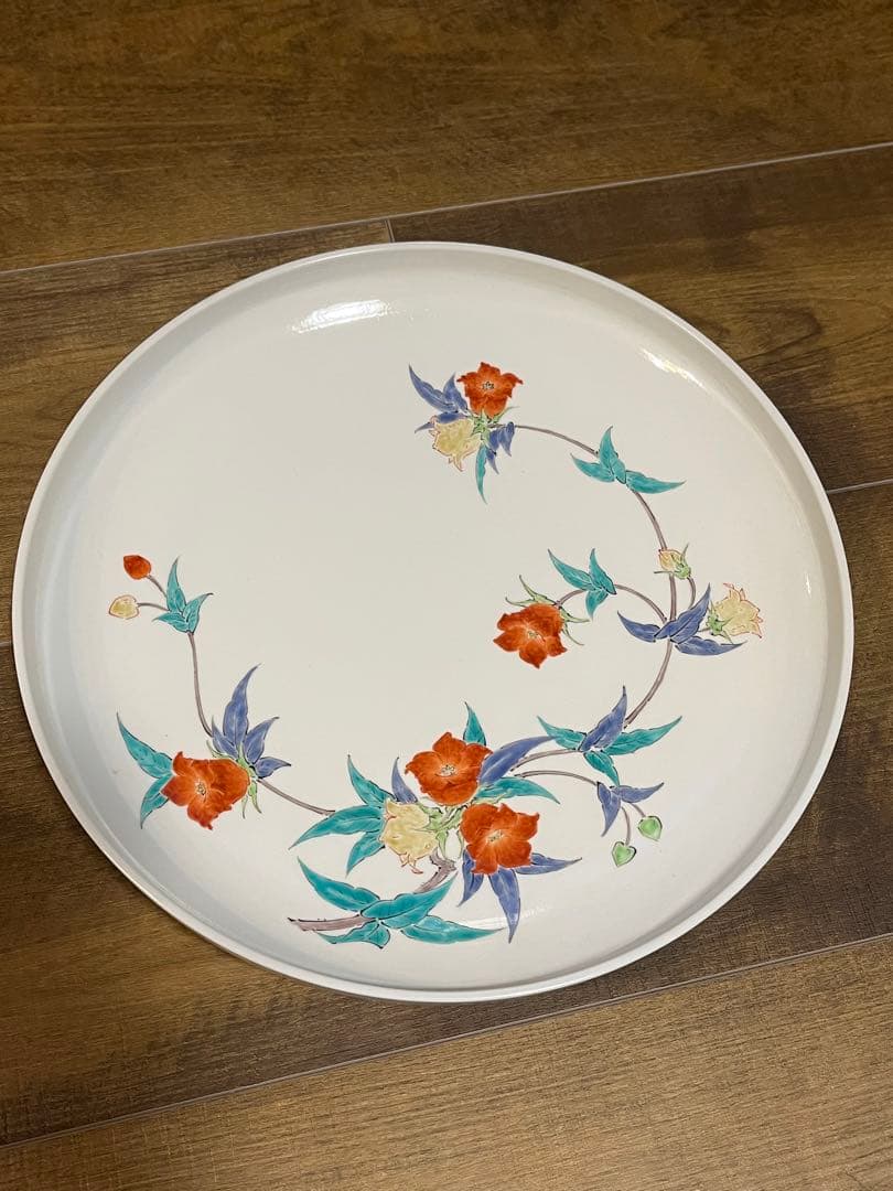 14代 濁手 柿右衛門本人作 草花文皿