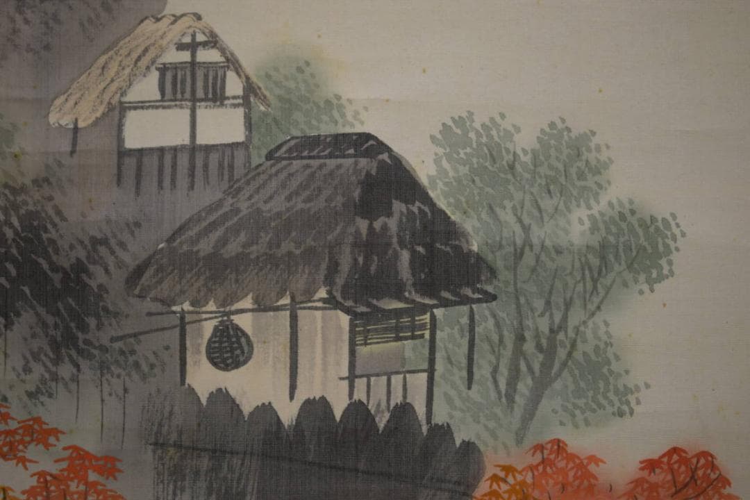 真作/中山秋湖/秋景山水図/双幅/桐共箱付/布袋屋掛軸