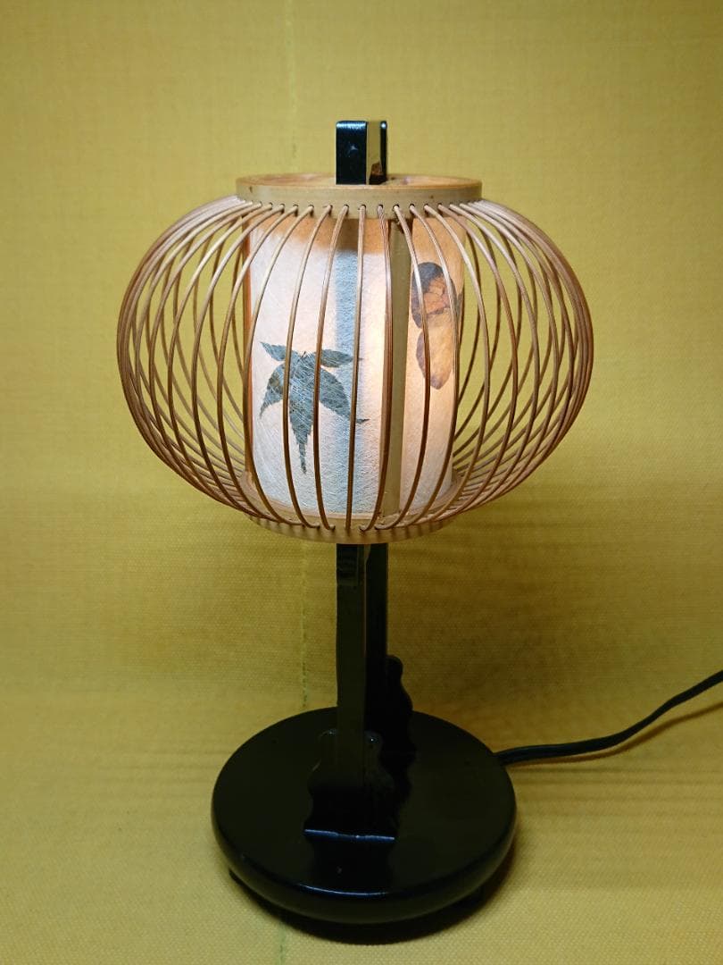 【美品】ライト　木製　竹細工　和紙　置物　インテリア　工芸品　美術品　A1525