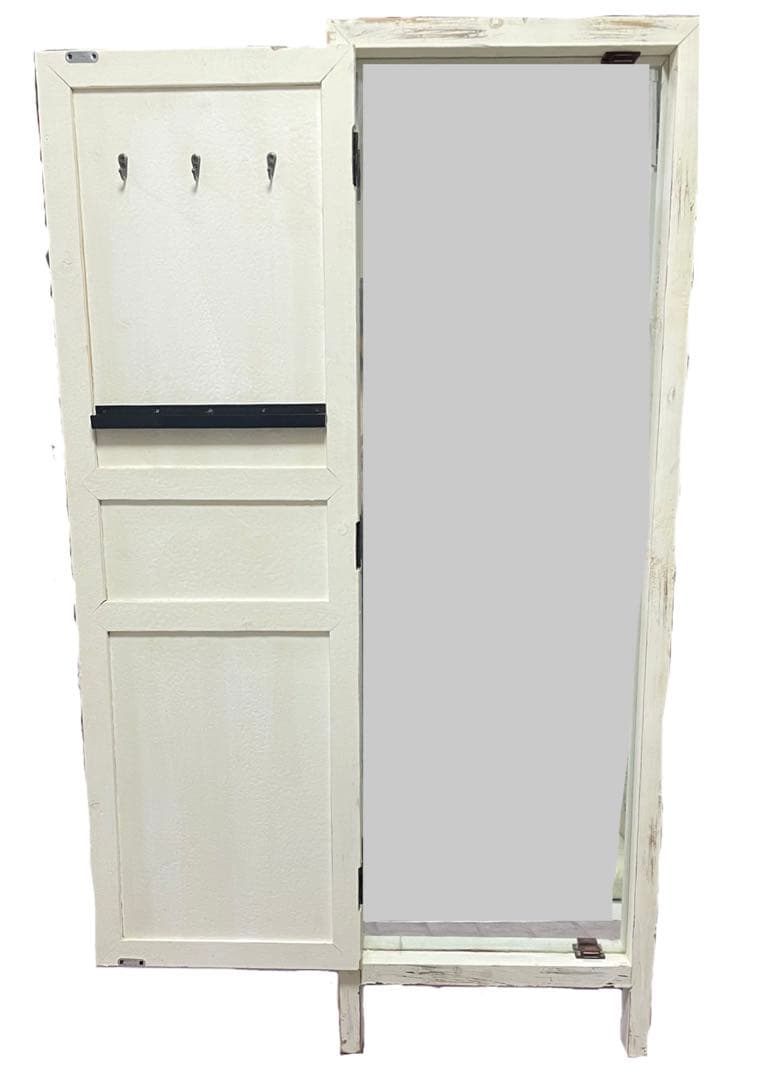 アンティーク スタンドミラー ビンテージ 扉付き 姿見 全身鏡　ホワイト