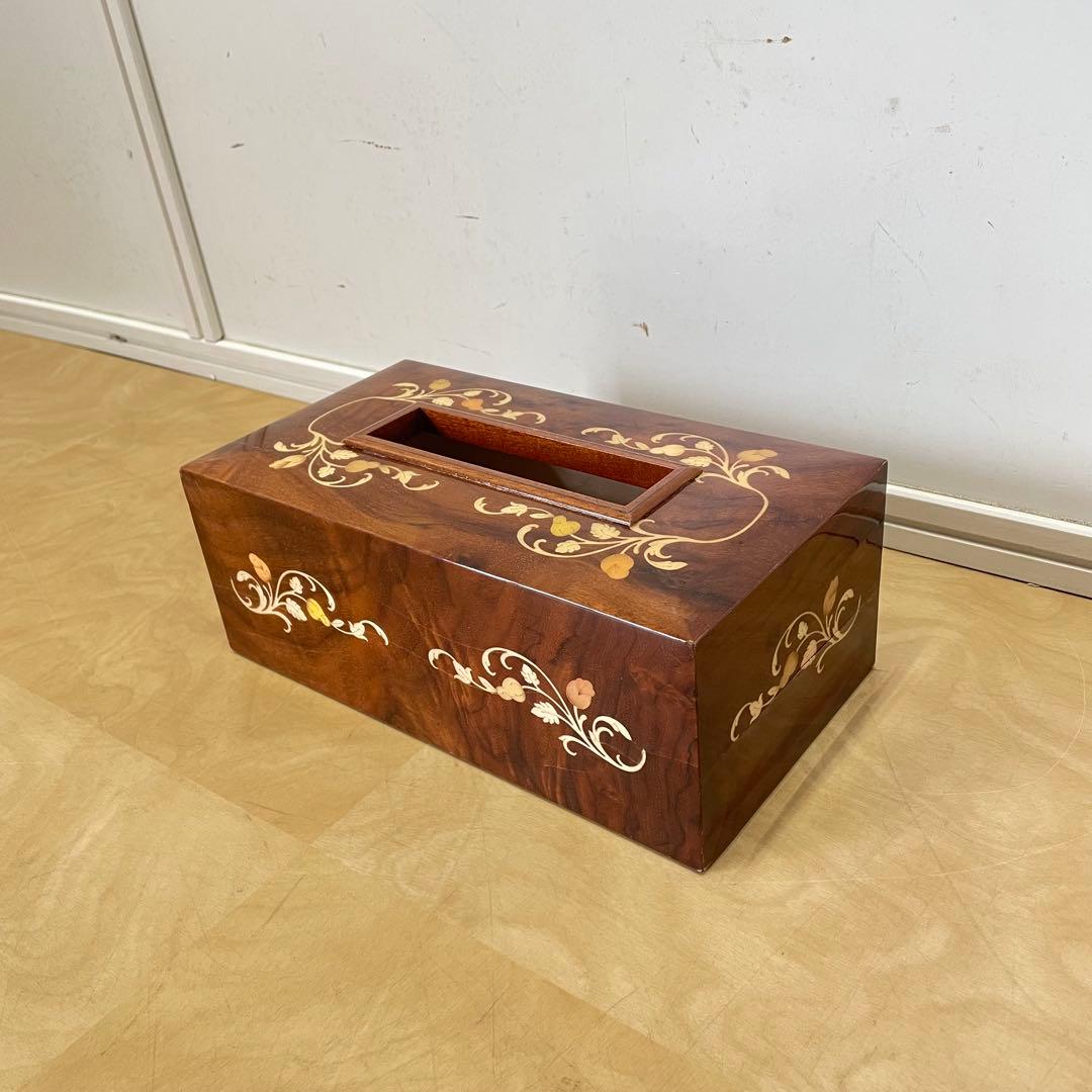 イタリア製 象嵌 ティッシュケース 木製ティッシュボックス アンティーク調