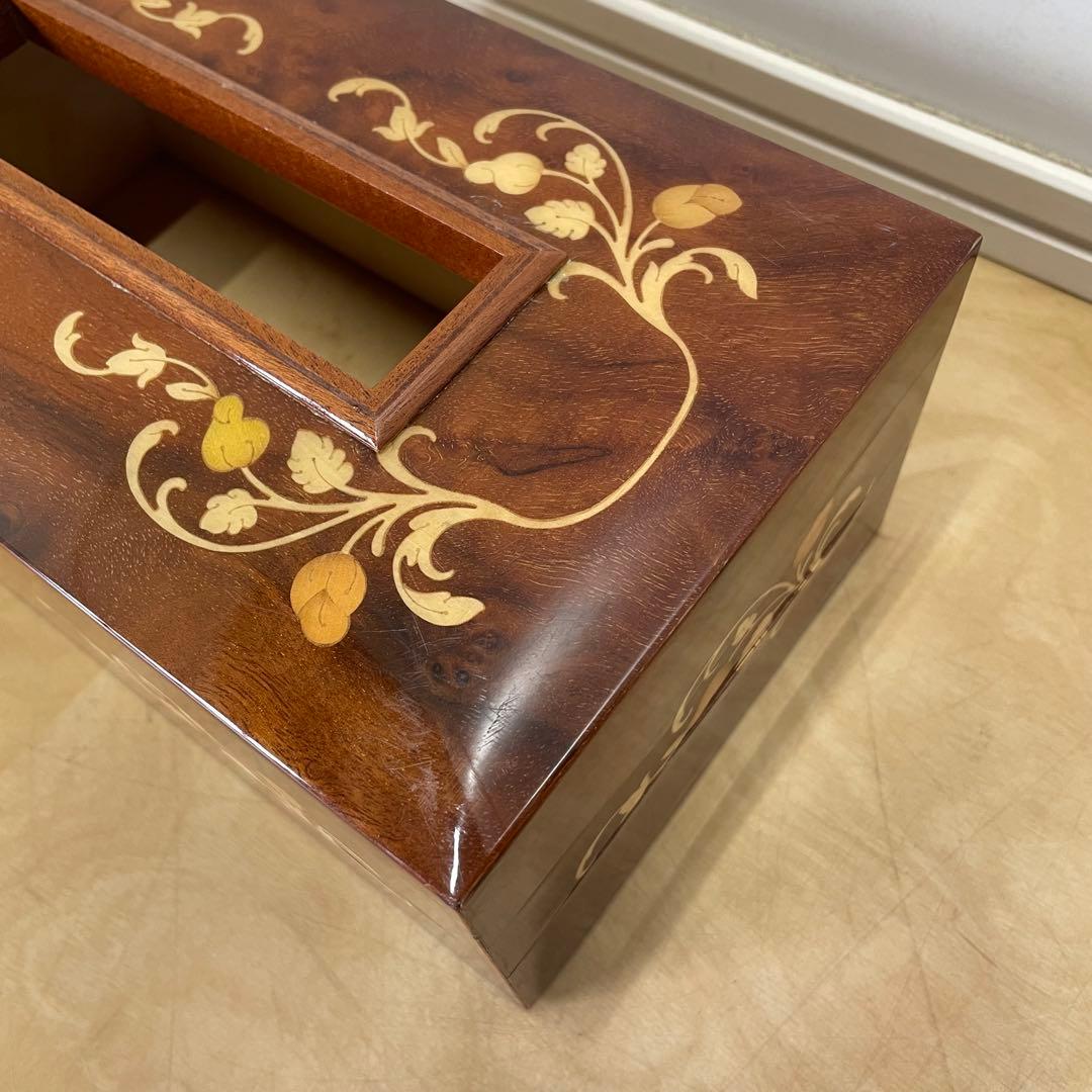 イタリア製 象嵌 ティッシュケース 木製ティッシュボックス アンティーク調