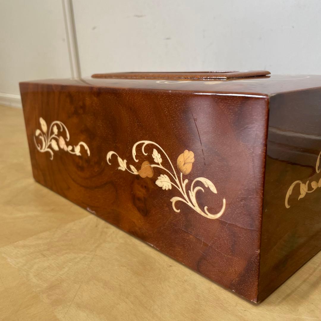 イタリア製 象嵌 ティッシュケース 木製ティッシュボックス アンティーク調