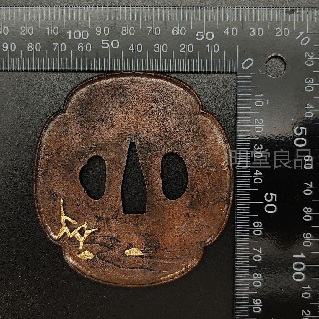 XG107 日本刀装具 刀鍔 鳥の図 銅地 細工 金銀メッキ 刀剣美術 武道具