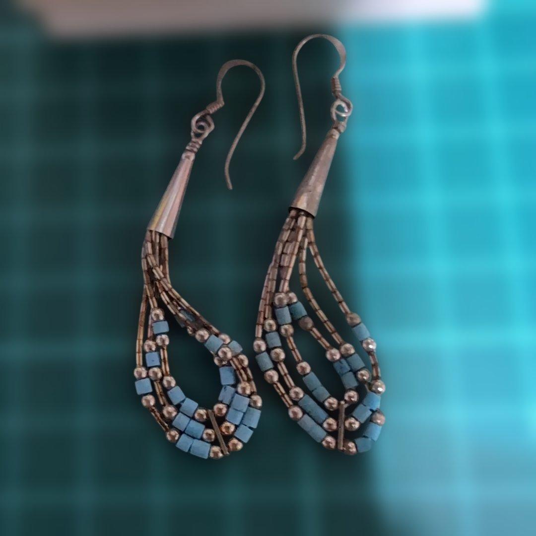 ナバホ族 リキッドシルバーターコイズ ピアス