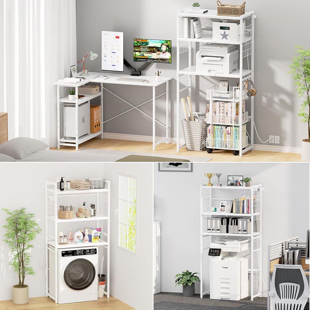 レンジラック 冷蔵庫上 キッチン 棚 ランドリー洗濯機 高さ調節 フック付き