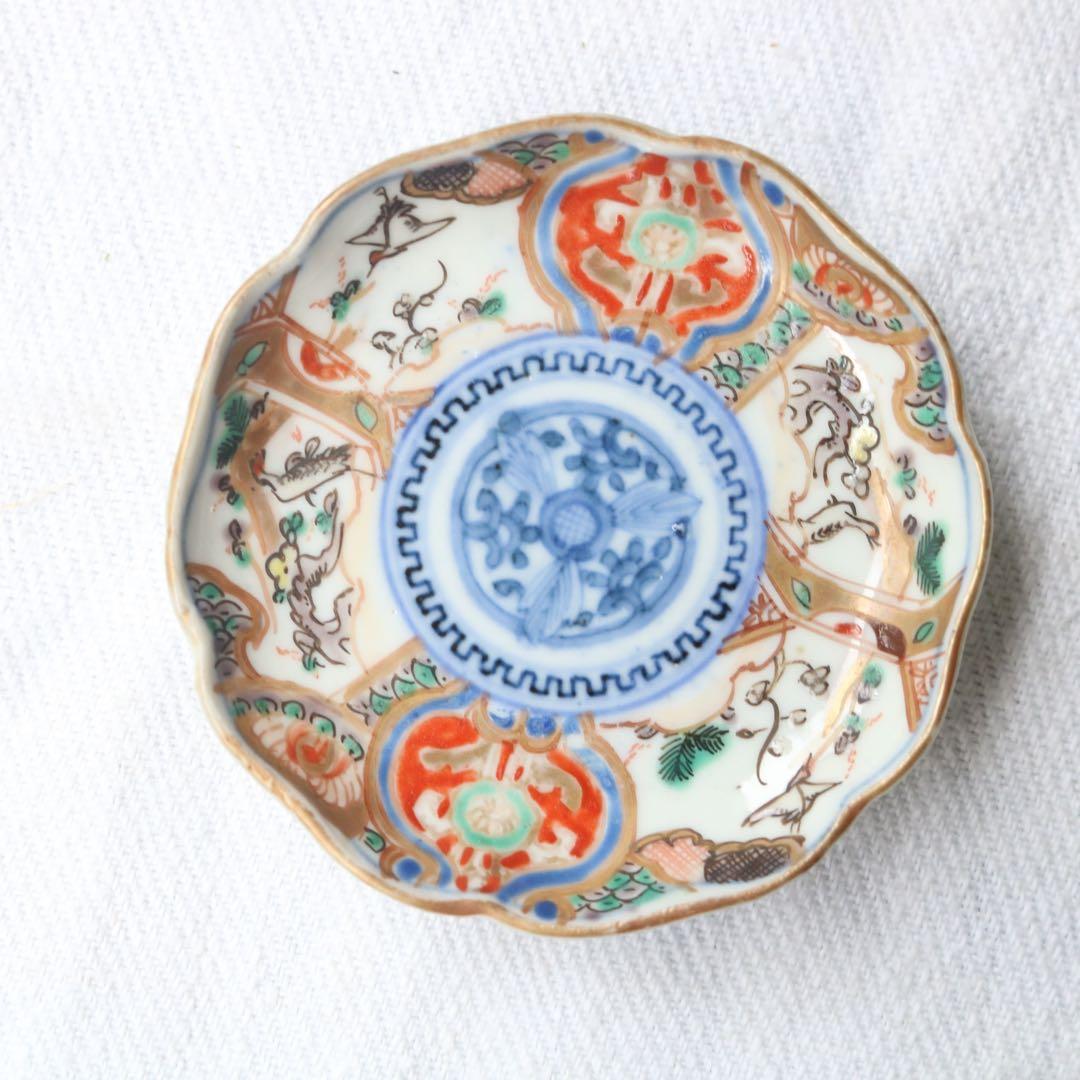 時代伊万里　鶴松金彩の吉祥デザイン豆皿5客（骨董古陶磁古美術古伊万里
