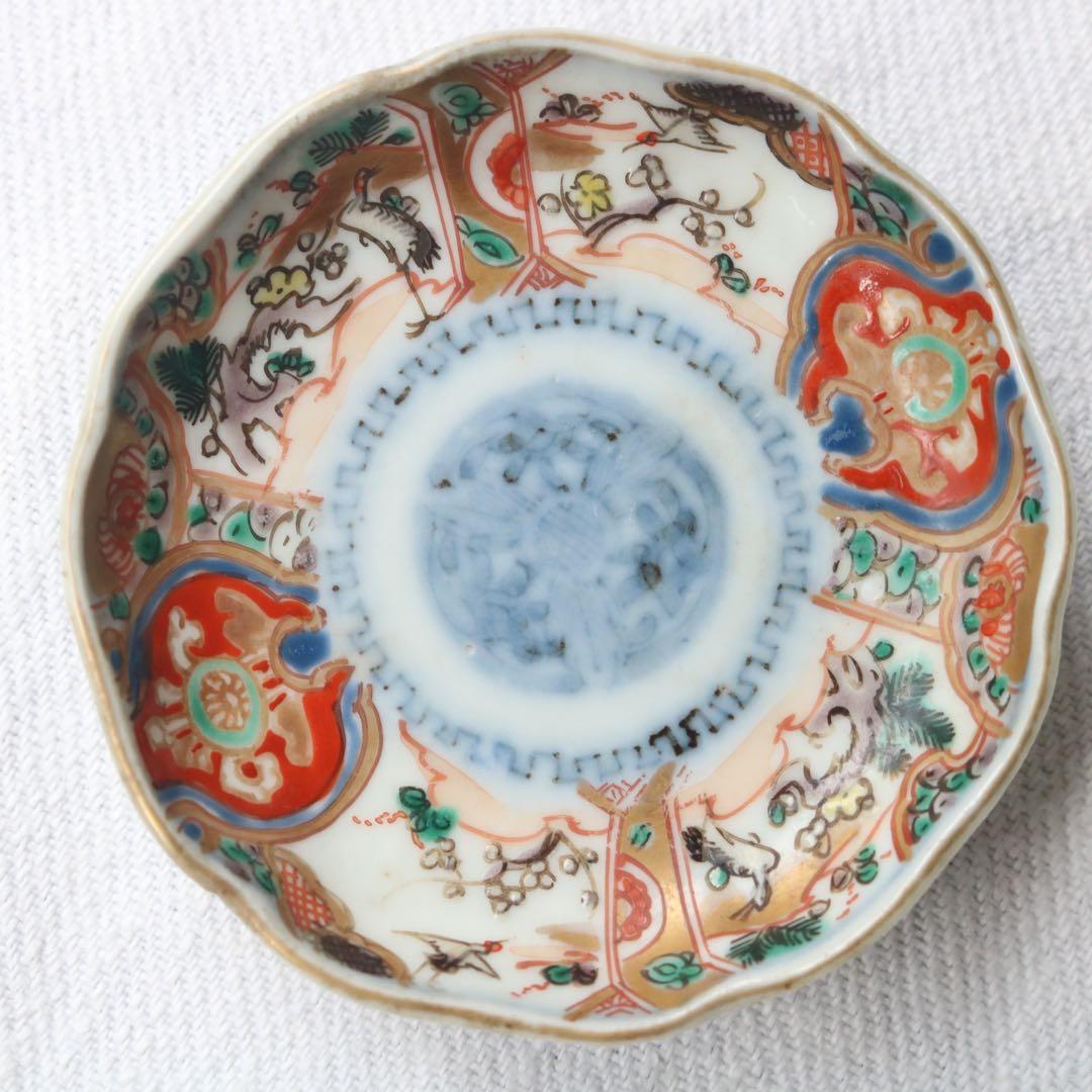 時代伊万里　鶴松金彩の吉祥デザイン豆皿5客（骨董古陶磁古美術古伊万里