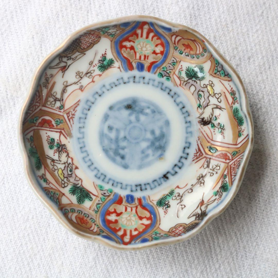 時代伊万里　鶴松金彩の吉祥デザイン豆皿5客（骨董古陶磁古美術古伊万里