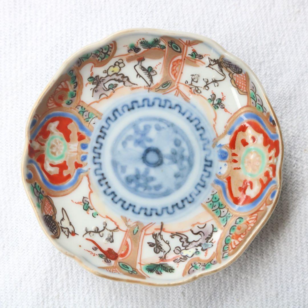時代伊万里　鶴松金彩の吉祥デザイン豆皿5客（骨董古陶磁古美術古伊万里