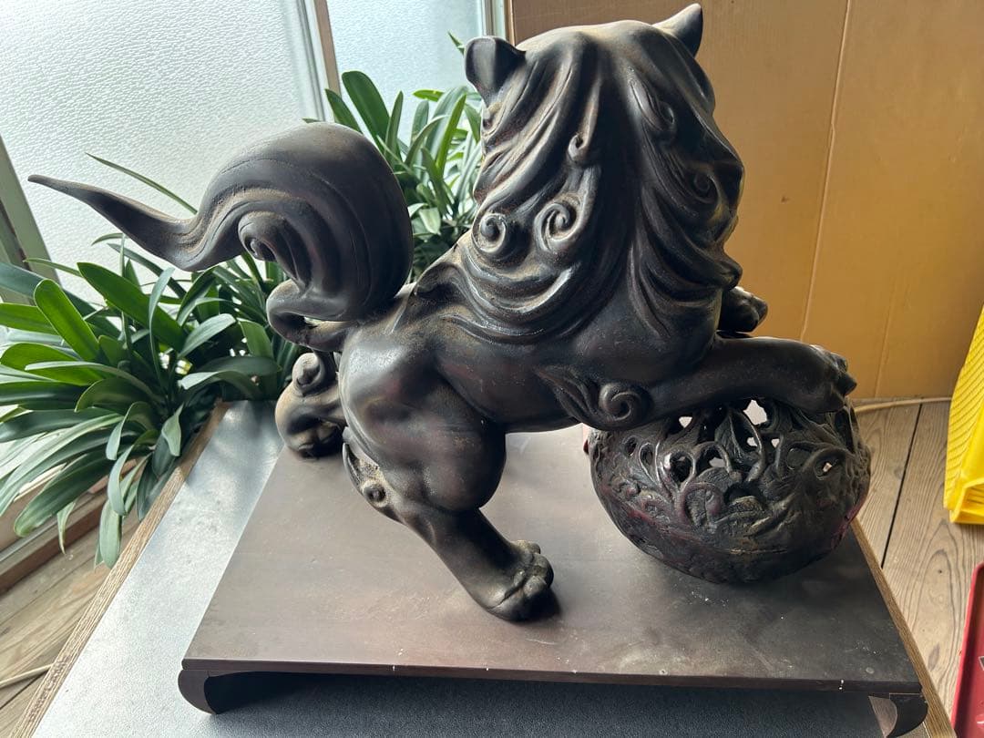 昭和レトロ 大型￼ 鉄製　￼金属工芸　玉乗り獅子像　狛犬像　置物　オブジェ