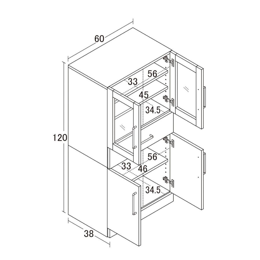 ヌーヴォー　食器棚　サイズ60-120　収納棚　鏡面メラミン仕様　背面化粧仕上げ