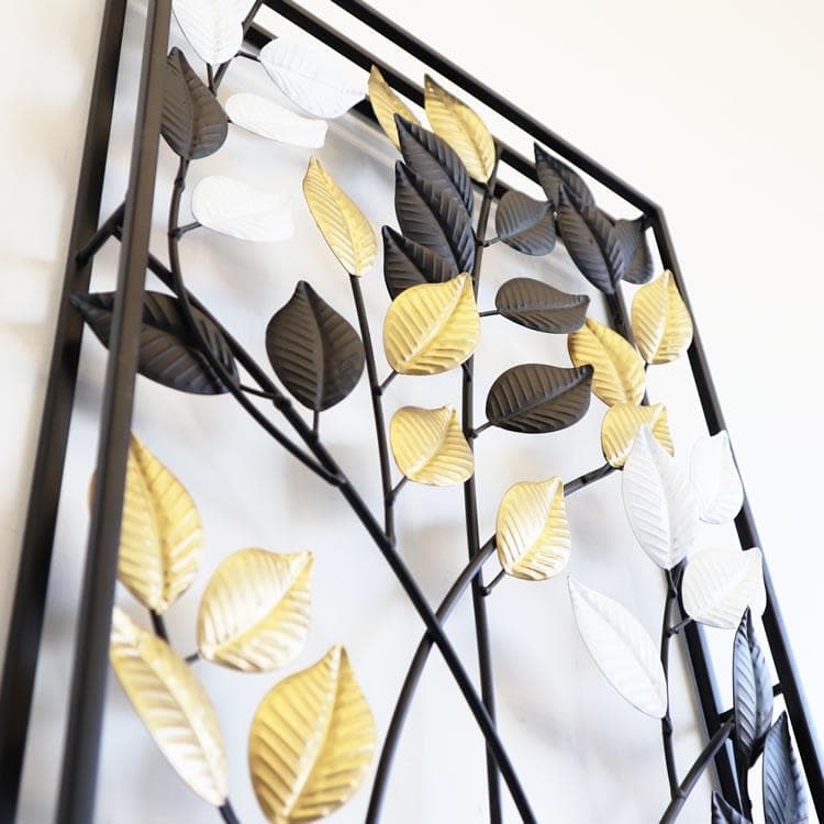 壁飾り 枝葉 黒白金