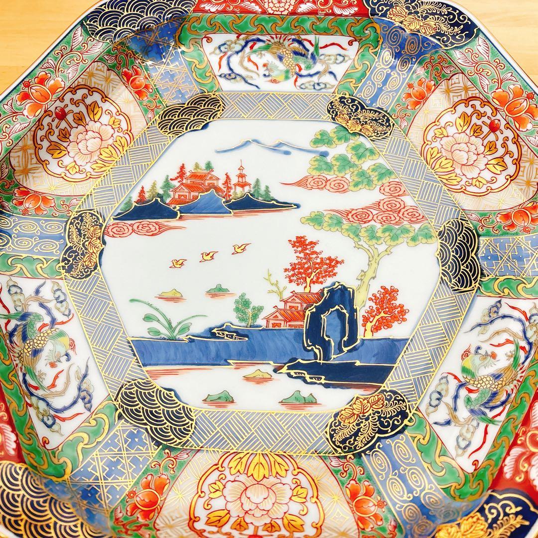 有田焼　幸楽窯　錦色絵山水尺盛皿　31cm