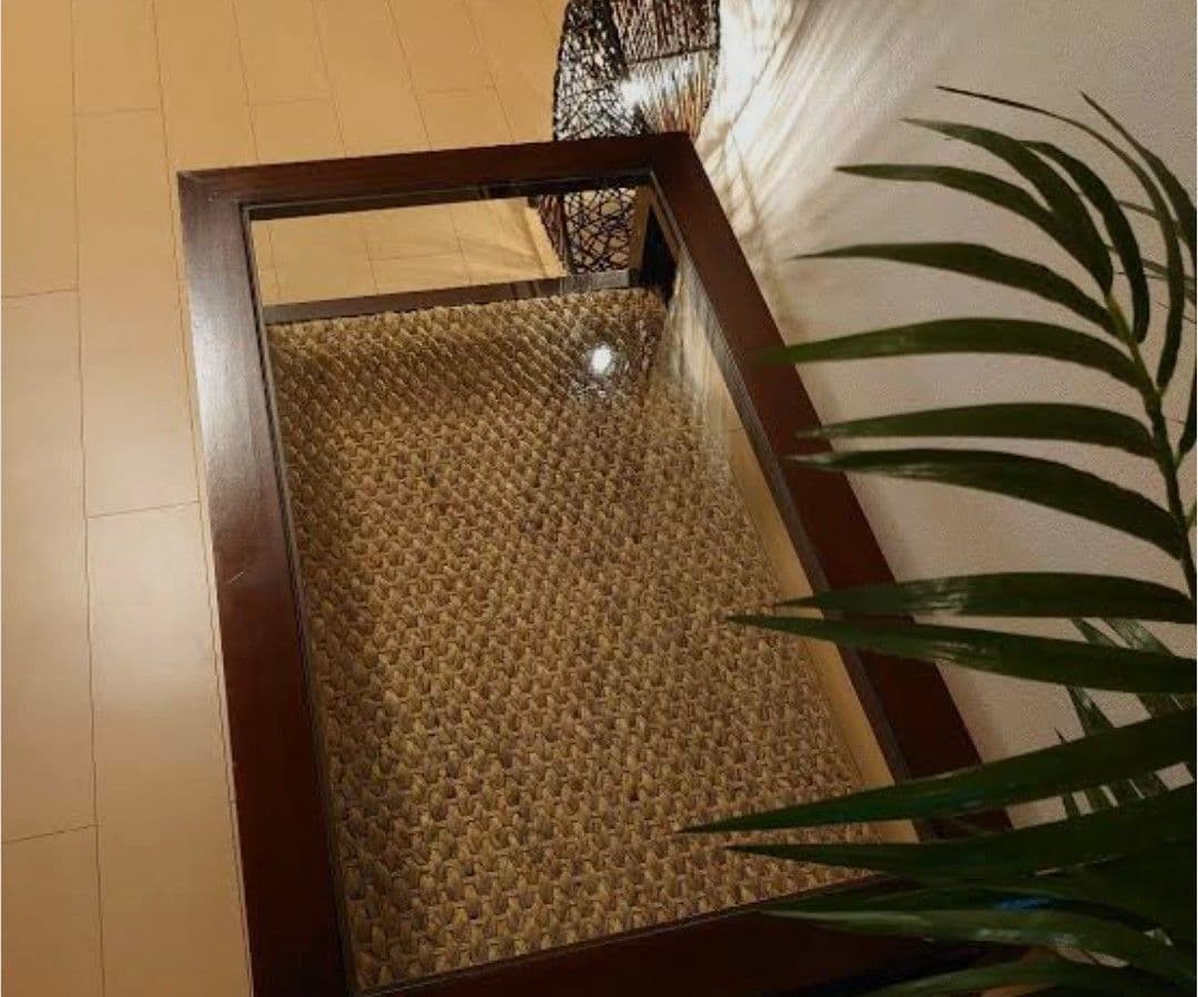 GRACENOTE ウォーターヒヤシンス×マホガニー ガラステーブル