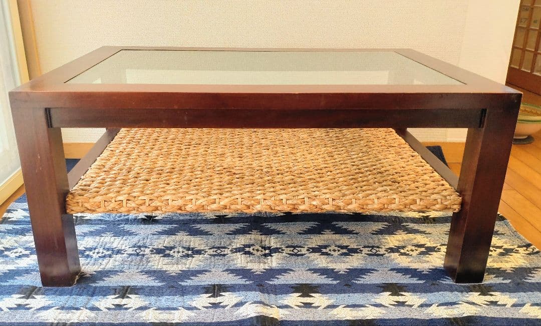 GRACENOTE ウォーターヒヤシンス×マホガニー ガラステーブル