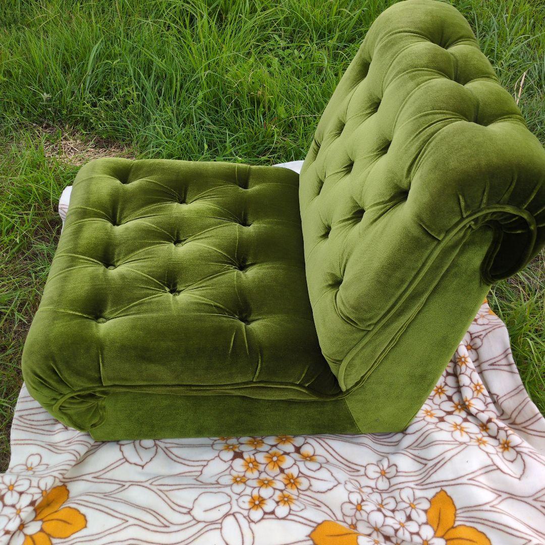 昭和レトロ オールド カリモク グリーン モケット 1人掛け ソファ④ベルベット