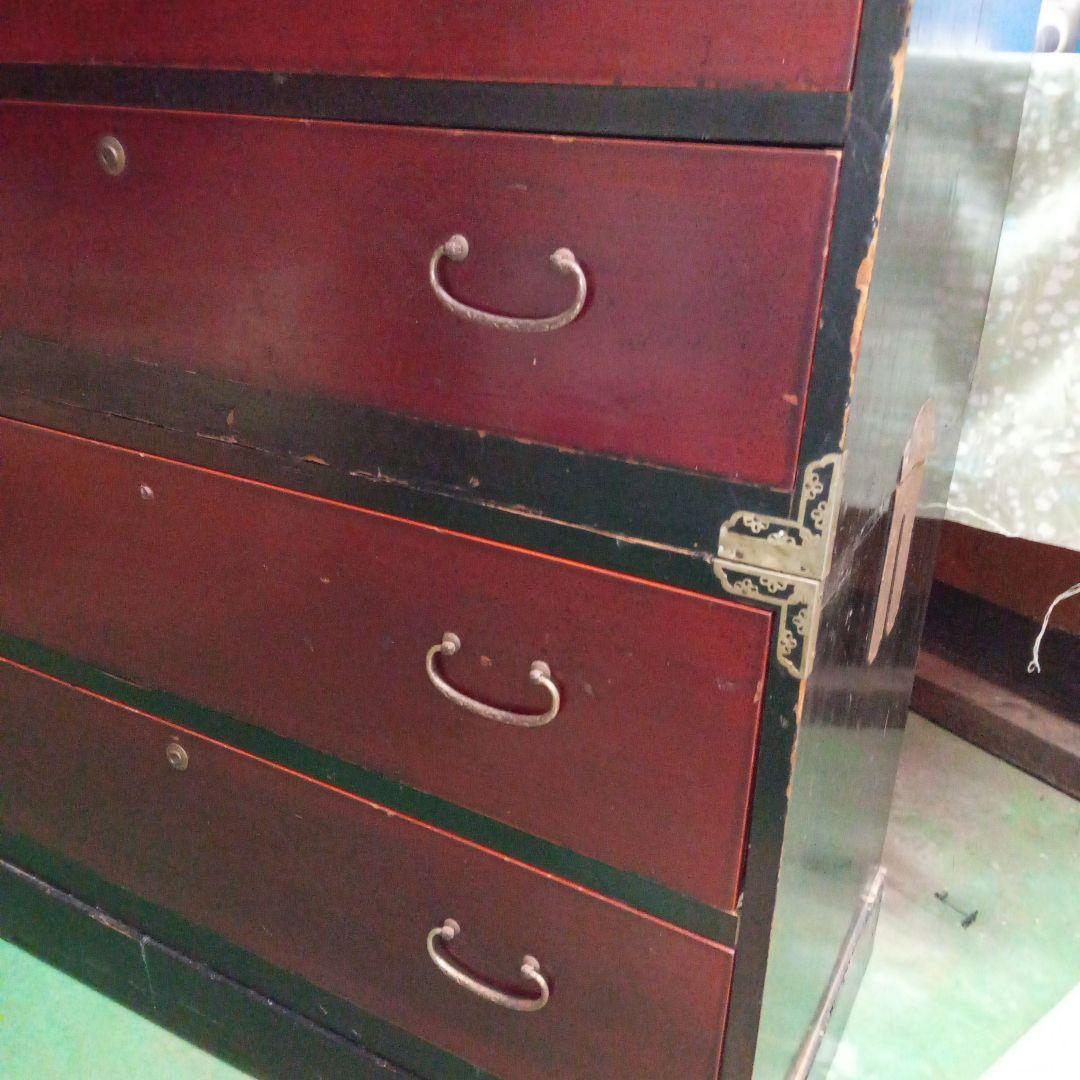 古箪笥　桐タンス　塗タンス　整理タンス　昔ガラス　三段タンス　アンティーク