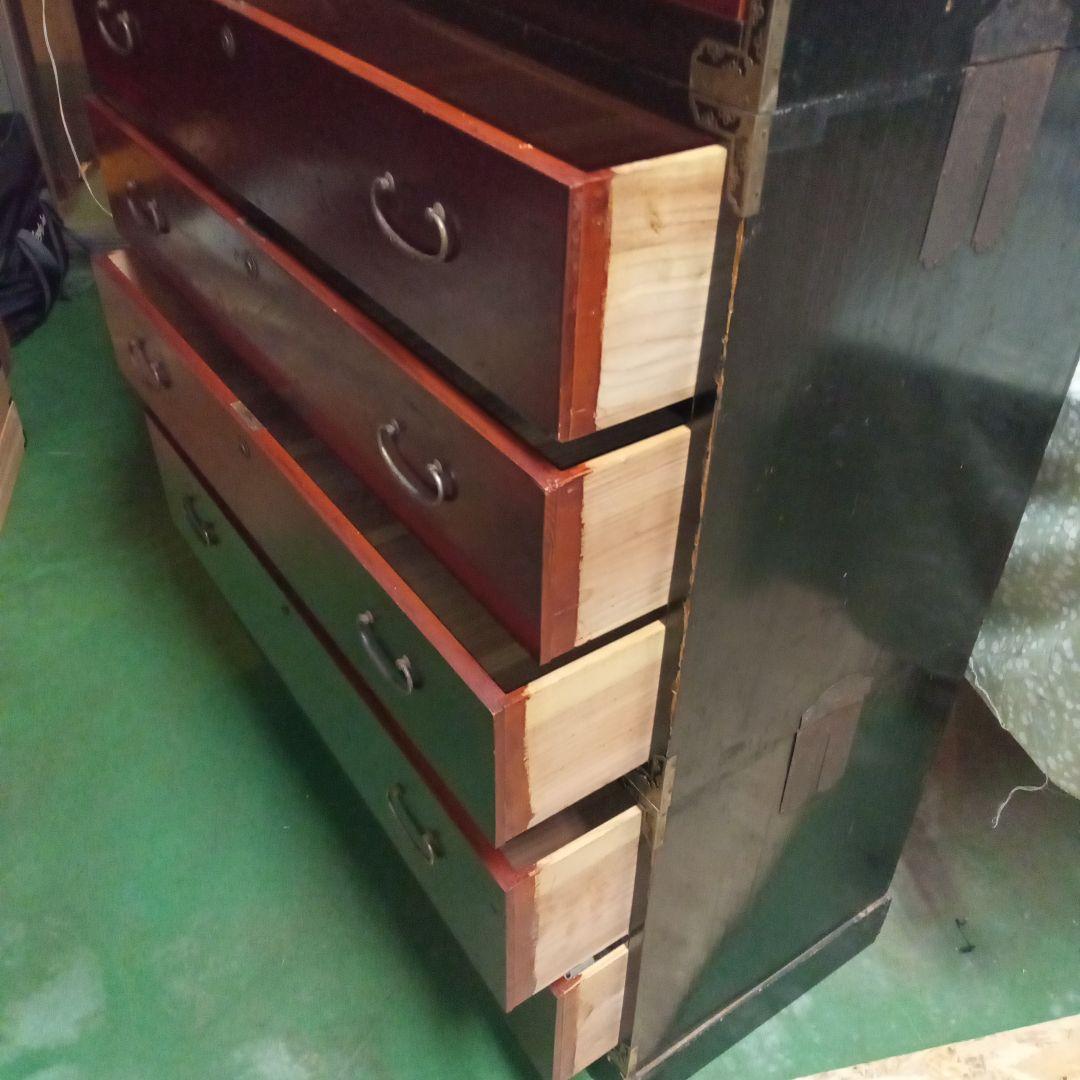 古箪笥　桐タンス　塗タンス　整理タンス　昔ガラス　三段タンス　アンティーク