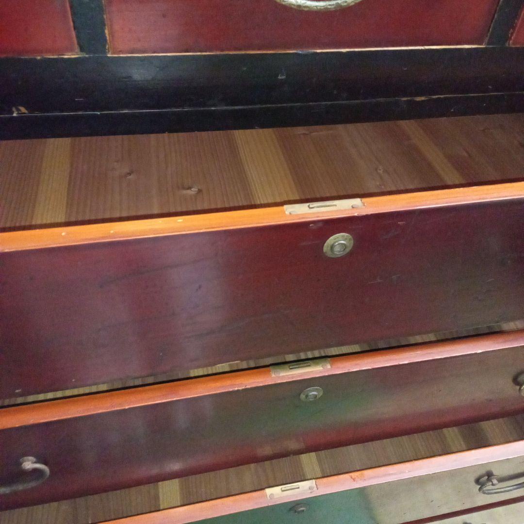 古箪笥　桐タンス　塗タンス　整理タンス　昔ガラス　三段タンス　アンティーク