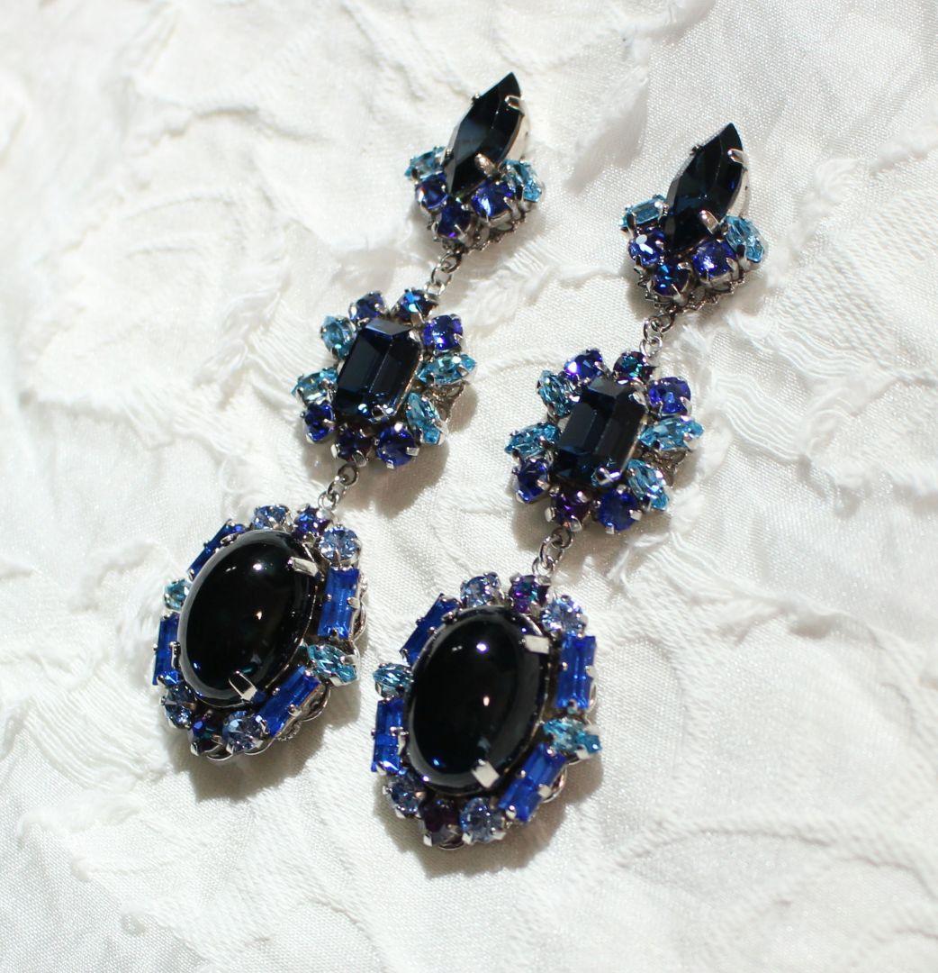 ヴィンテージスワロフスキー ネイビー ブルー キラキラ 大人アクセサリー