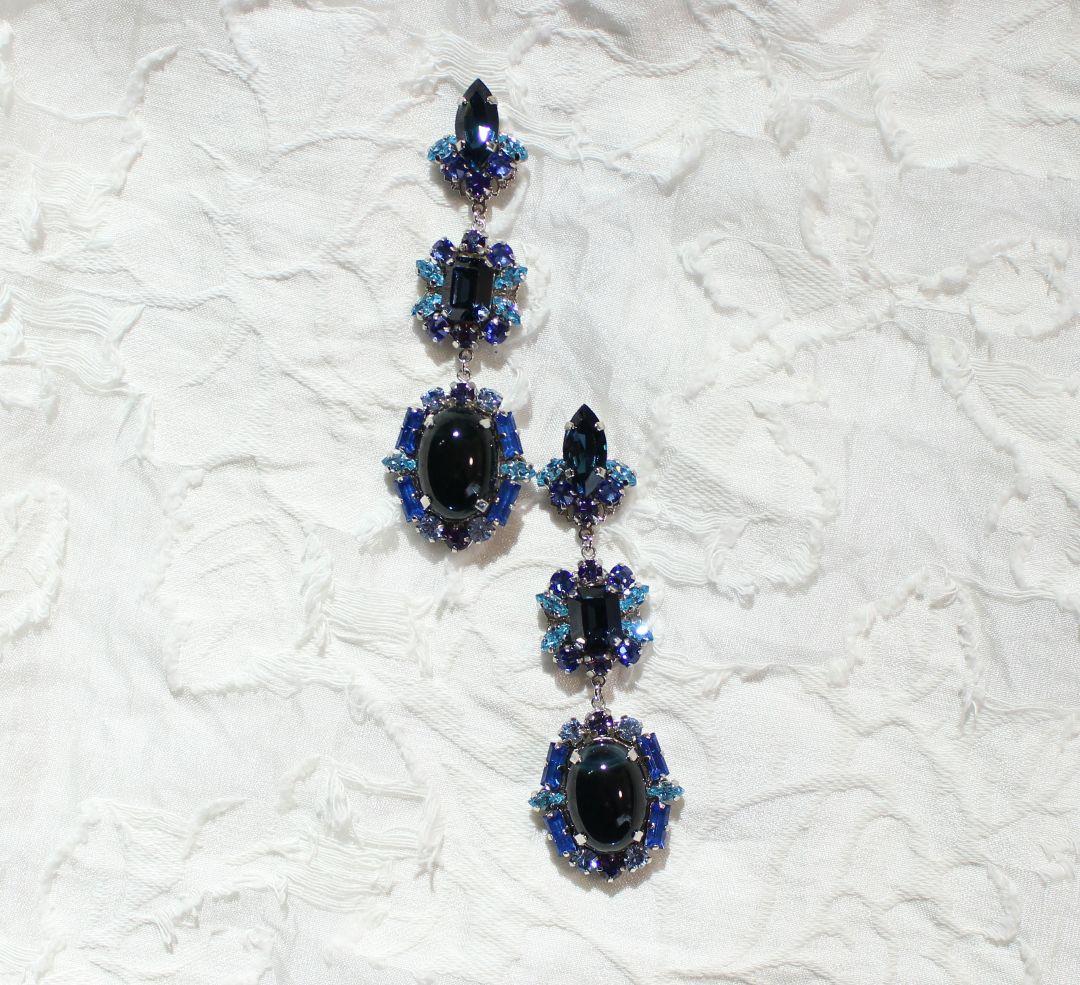 ヴィンテージスワロフスキー ネイビー ブルー キラキラ 大人アクセサリー