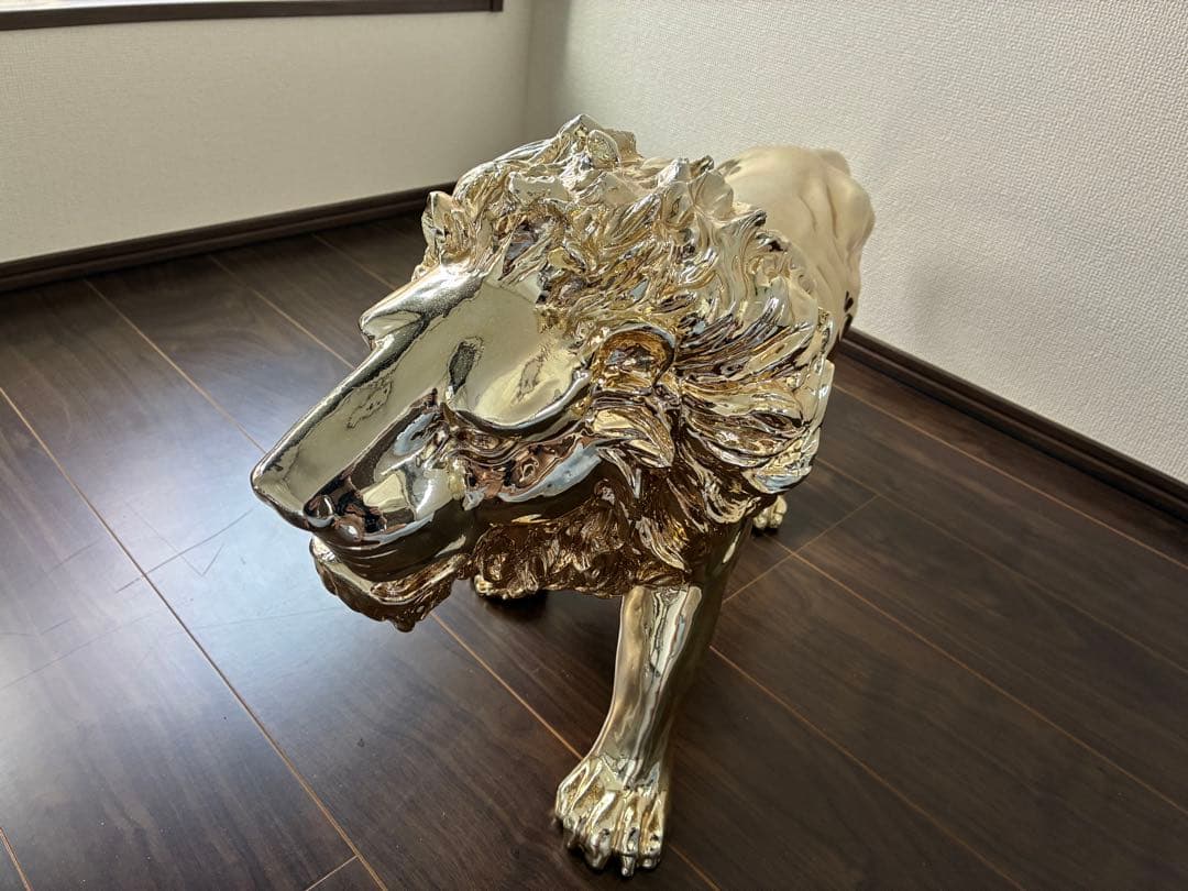 金属製動物ライオン置物 ゴールド シルバー約60cm