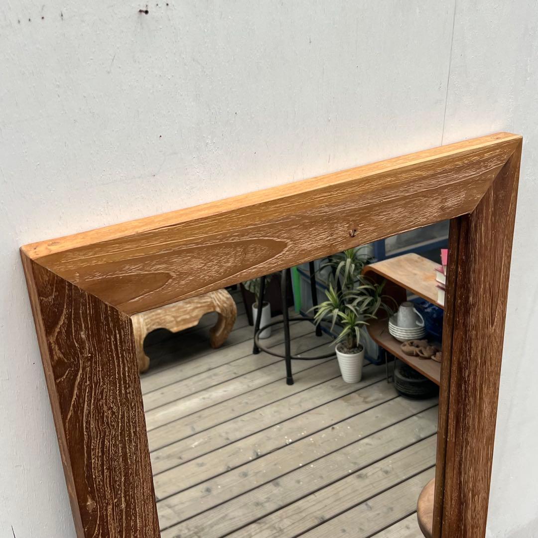 オールドチークの姿見鏡 130cm × 60cm 縦横 全身ミラー 木製フレーム