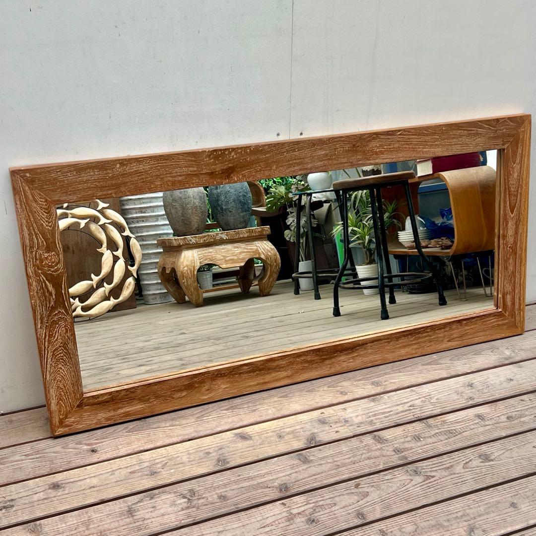 オールドチークの姿見鏡 130cm × 60cm 縦横 全身ミラー 木製フレーム