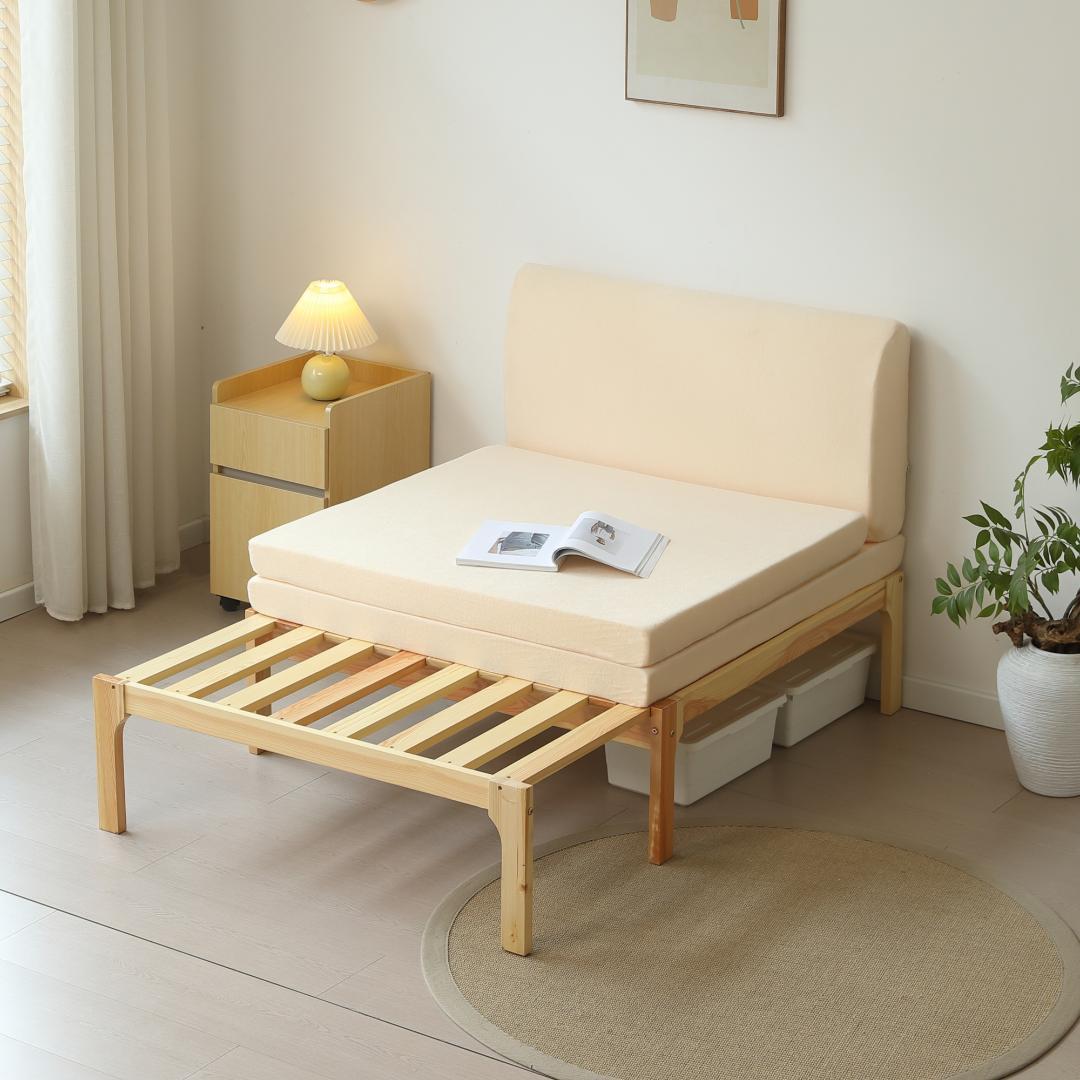 【厚さ8cmベージュマット付き】ディベッド ソファベッド シングル 天然木製