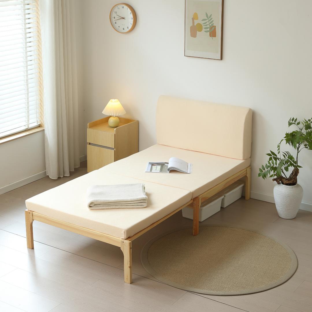 【厚さ8cmベージュマット付き】ディベッド ソファベッド シングル 天然木製
