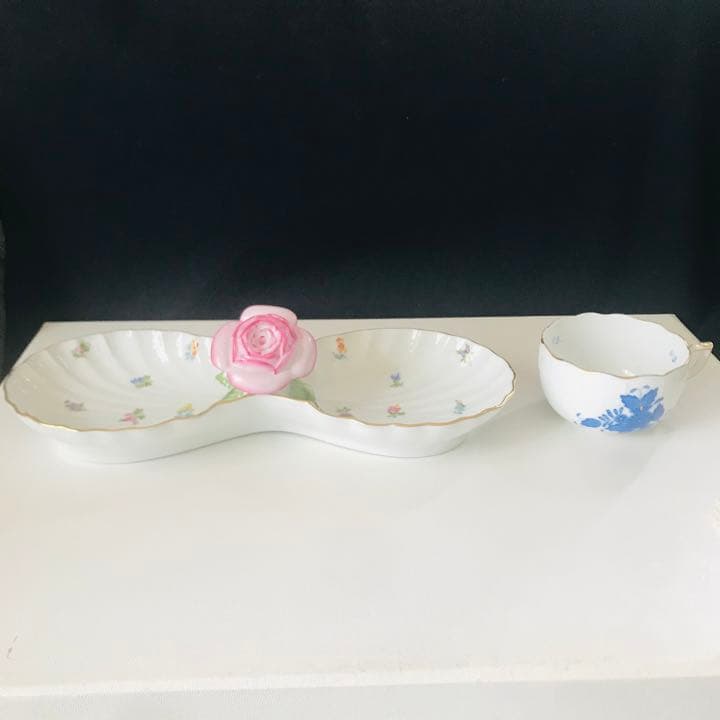 ヘレンド      ミルフルール　ダブルディッシュ　陶花付