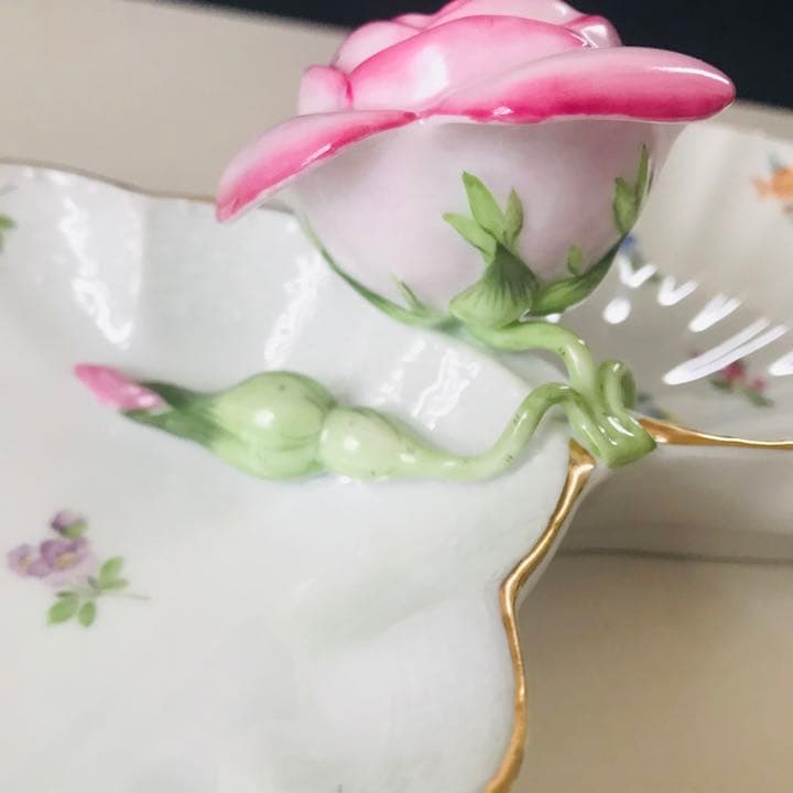 ヘレンド      ミルフルール　ダブルディッシュ　陶花付