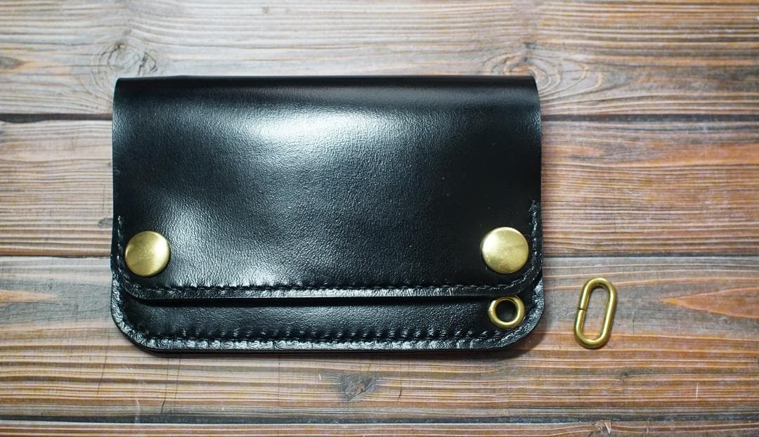 ミドルトラッカーウォレット 二層　馬革 茶芯ブラック　真鍮 トラッカーウォレット