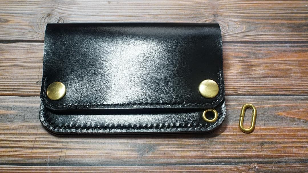 ミドルトラッカーウォレット 二層　馬革 茶芯ブラック　真鍮 トラッカーウォレット