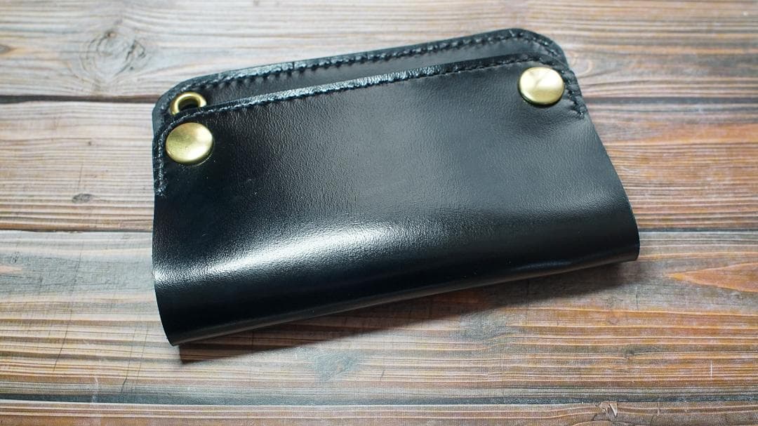 ミドルトラッカーウォレット 二層　馬革 茶芯ブラック　真鍮 トラッカーウォレット