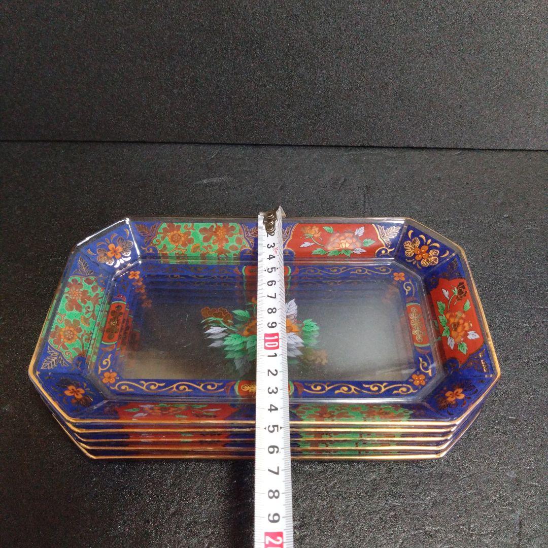 未使用 玻璃古伊萬里 ガラス長角皿5枚　お祝い