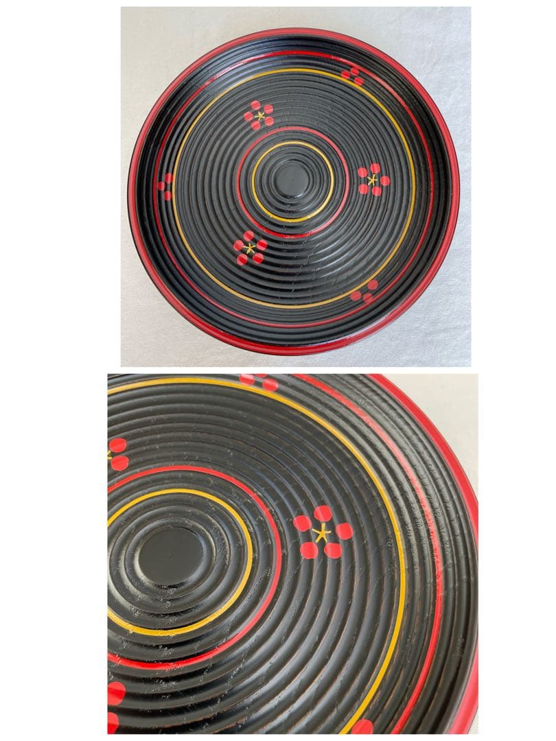 茶道具 漆器 菓子皿 山中塗 ⭐︎塗師 前端雅峯 梅鉢絵銘々盆 銘皿 5枚 共箱布