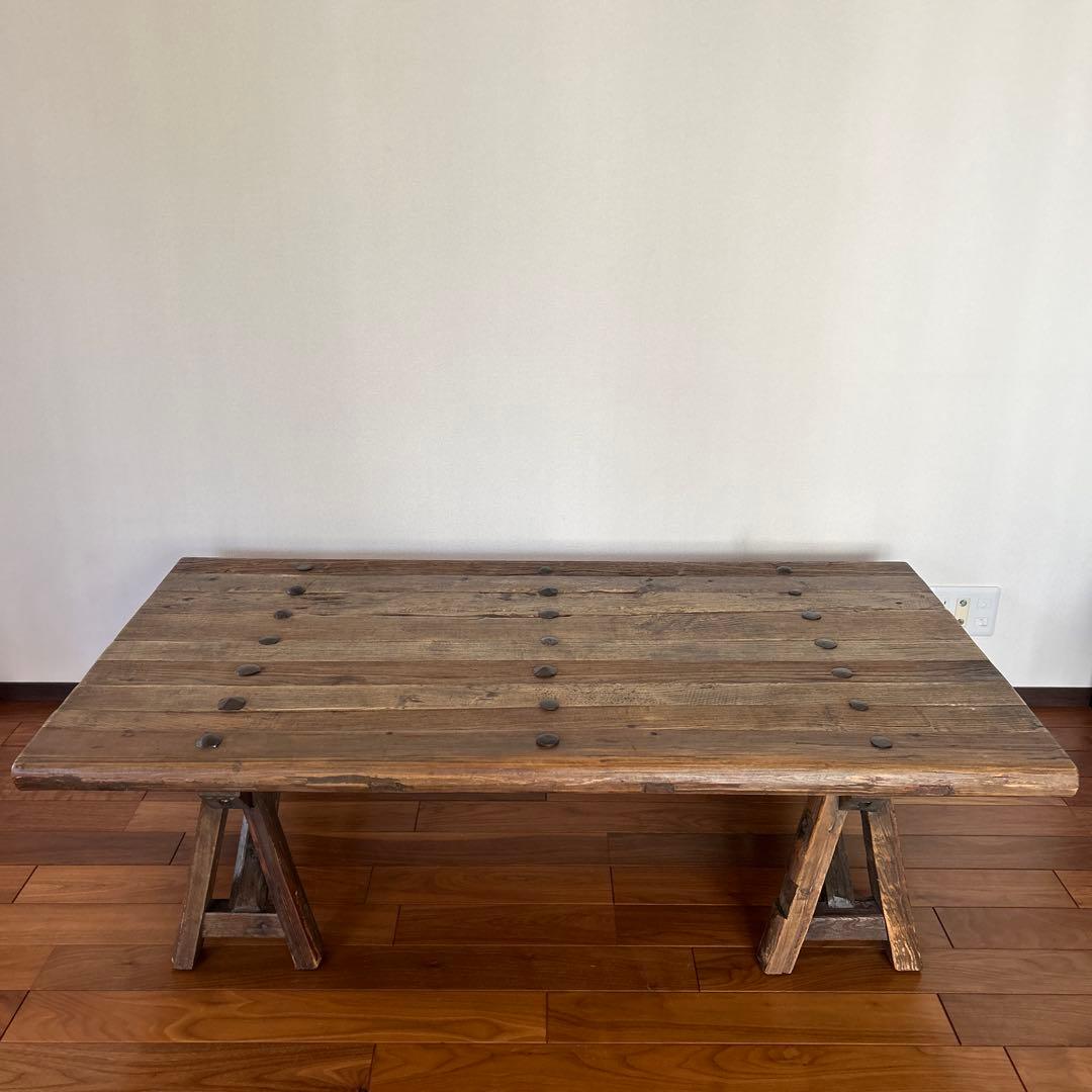 ローテーブル センターテーブル アンティーク風 木目 木 ヴィンテージ風 カフェ