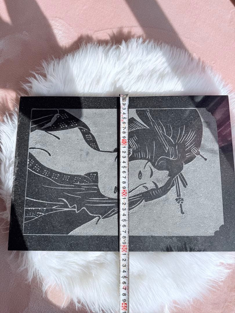 ヴィンテージ 和風美人図 石彫レリーフ 浮世絵風 7.6kg